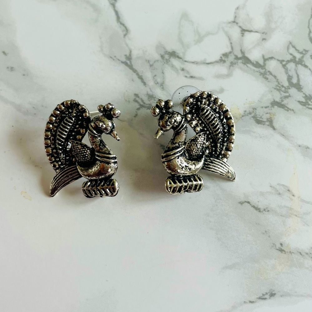 Oxidised silver look indian earrings